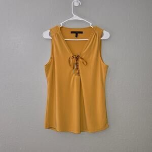 White House Black Market Sleeveless Blouse Women's Small Lace Up Mustard Yellow